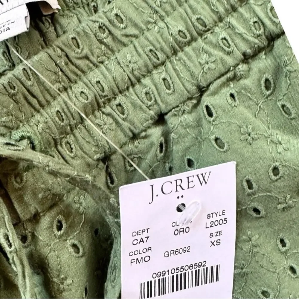 J.Crew Women's Eyelet Green Patterned Pants Sz XS NWT